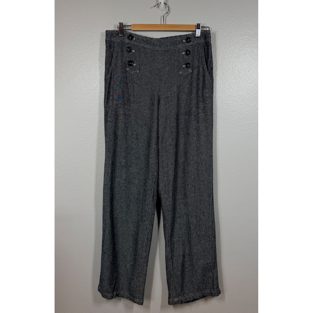 Maurices Pants Women M Gray Linen Blend Sailor Wide Leg Casual Mid Rise